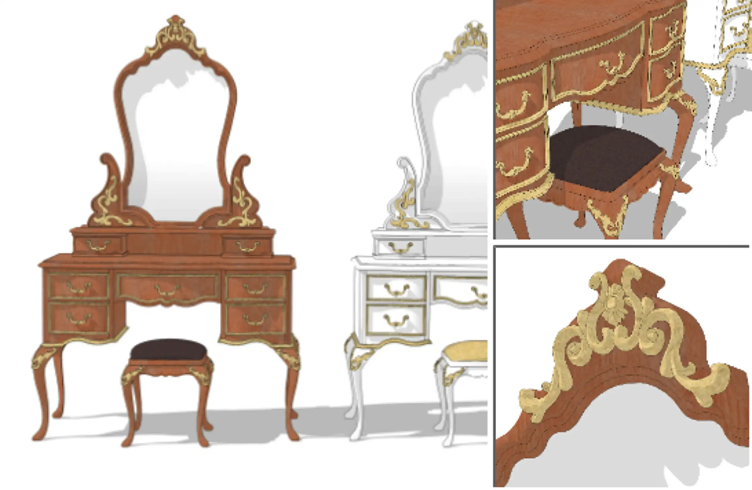 Romantic Fantasy European Antique Dresser