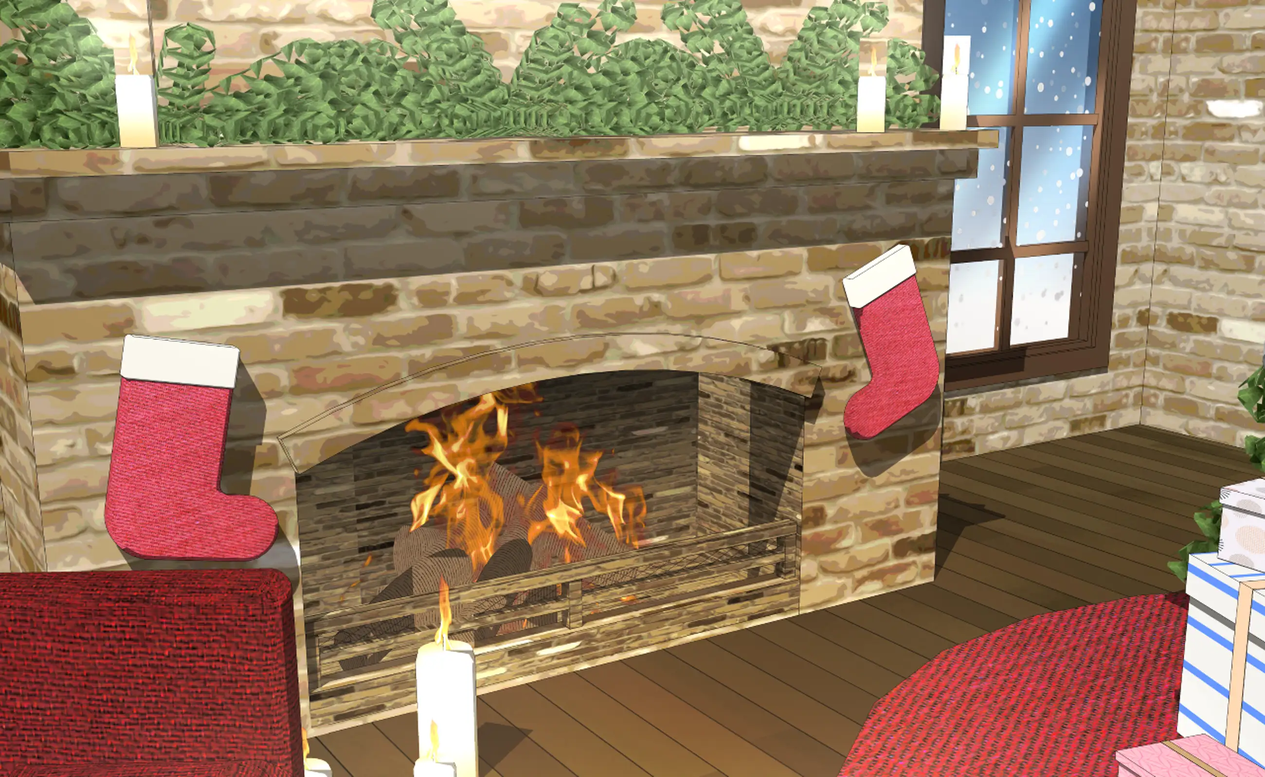 Christmas trees and fireplaces