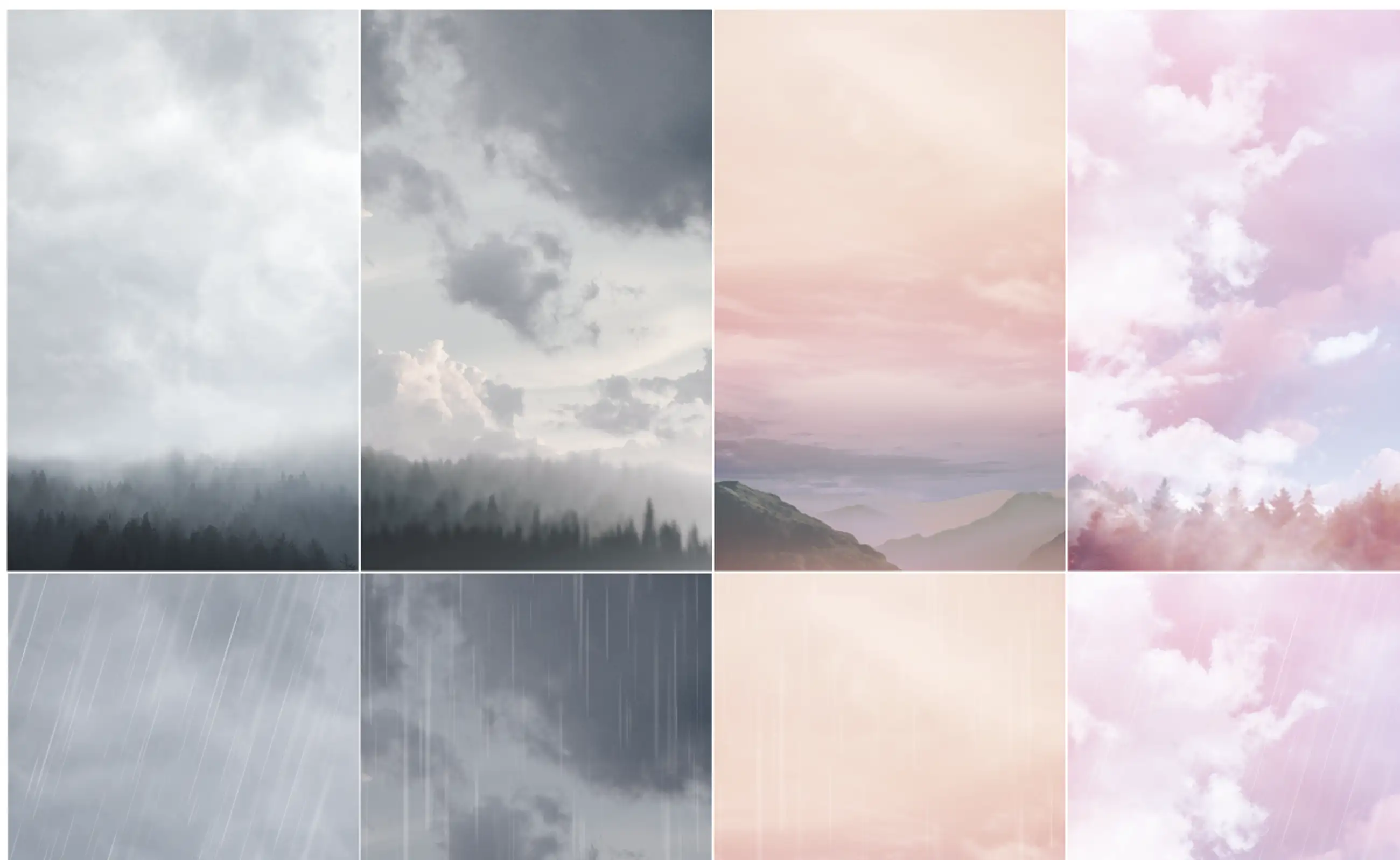 4 types of cloudy sky without correction 4 types of rainy sky