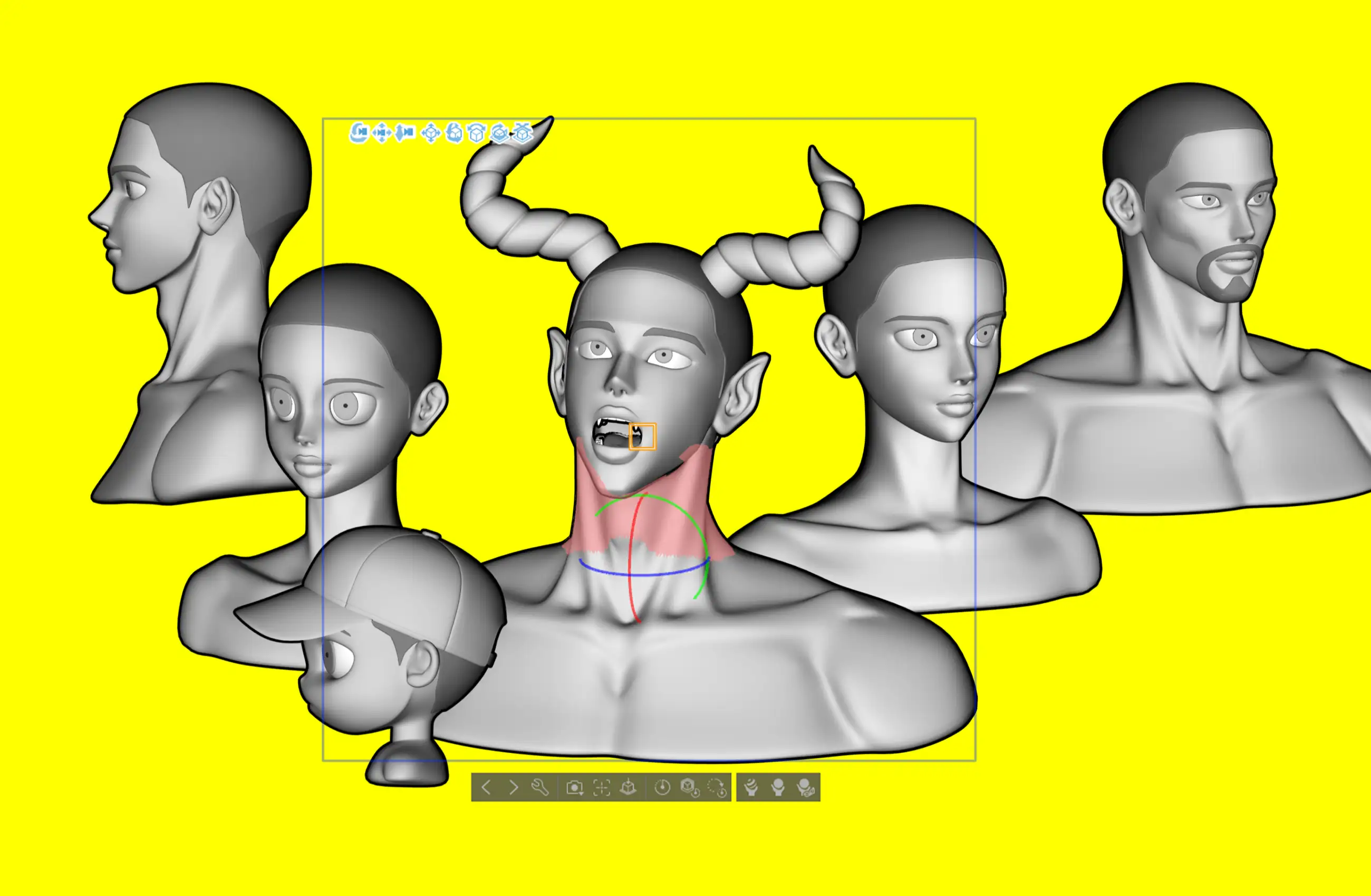 [Full Pack - 18 Types] Poseable Head 3D Models (Rigged)