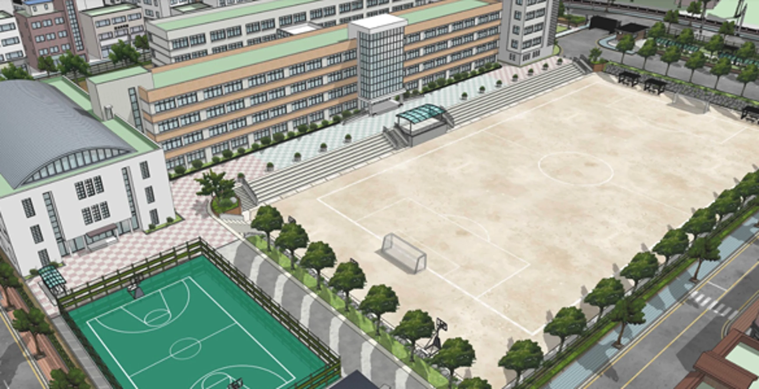 [School set] School set including library, reading room, playground