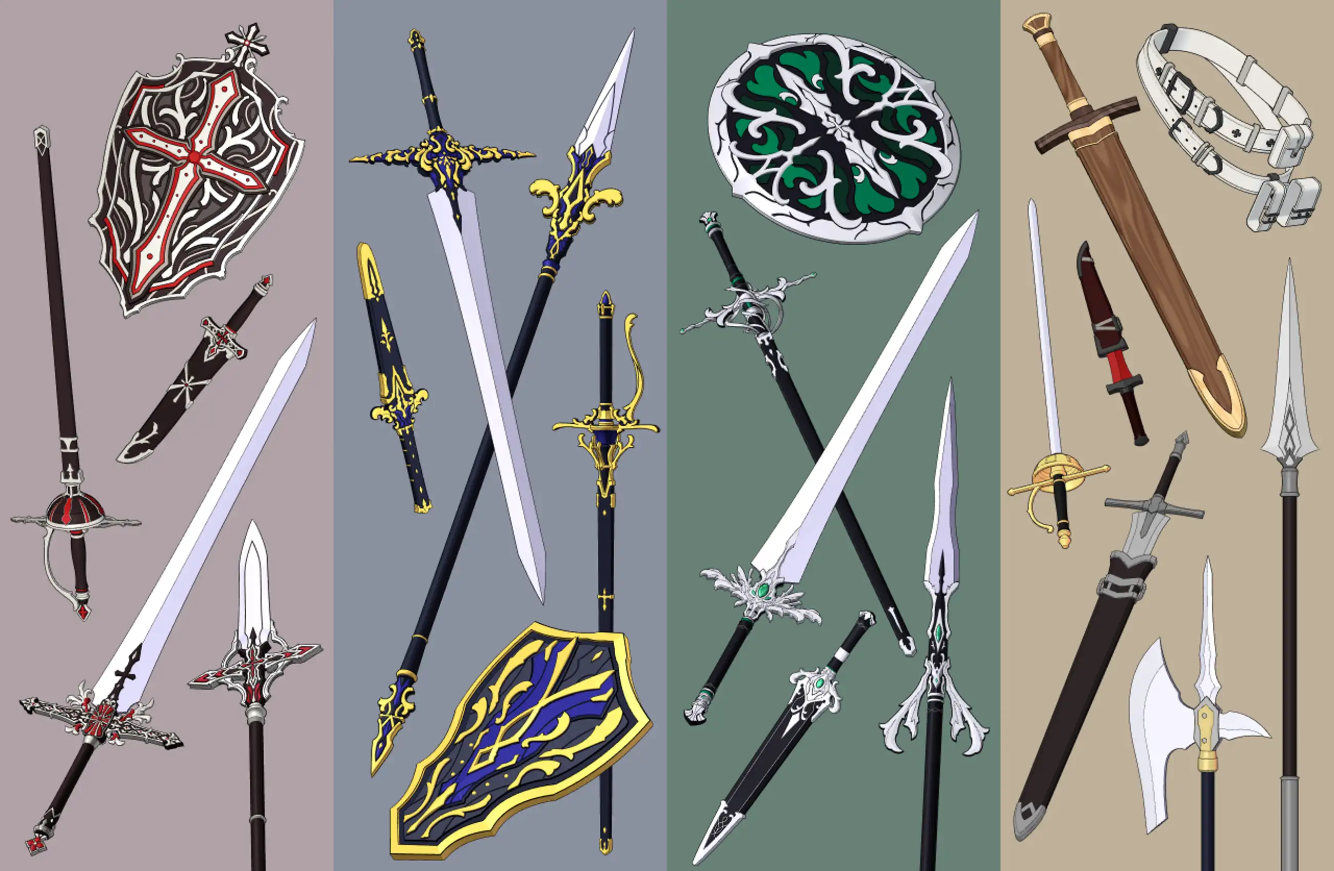 3D Romance fantasy Weapon A-D Set