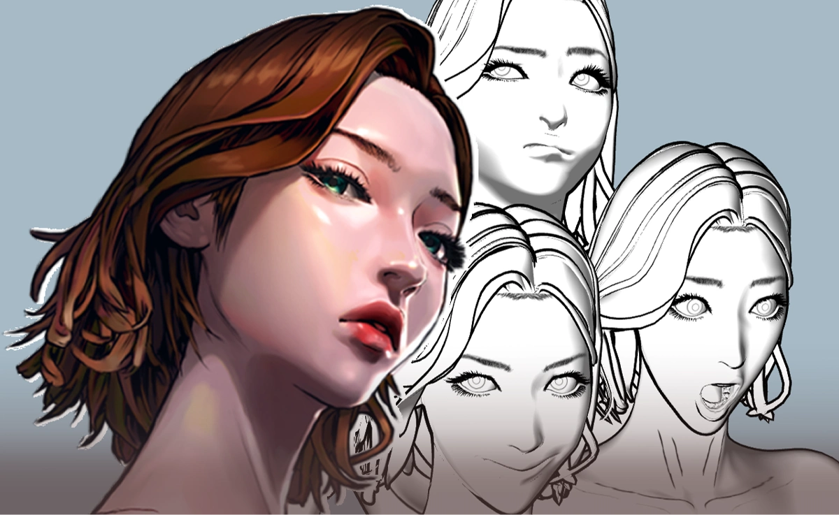  the main character 2 female facial expression head