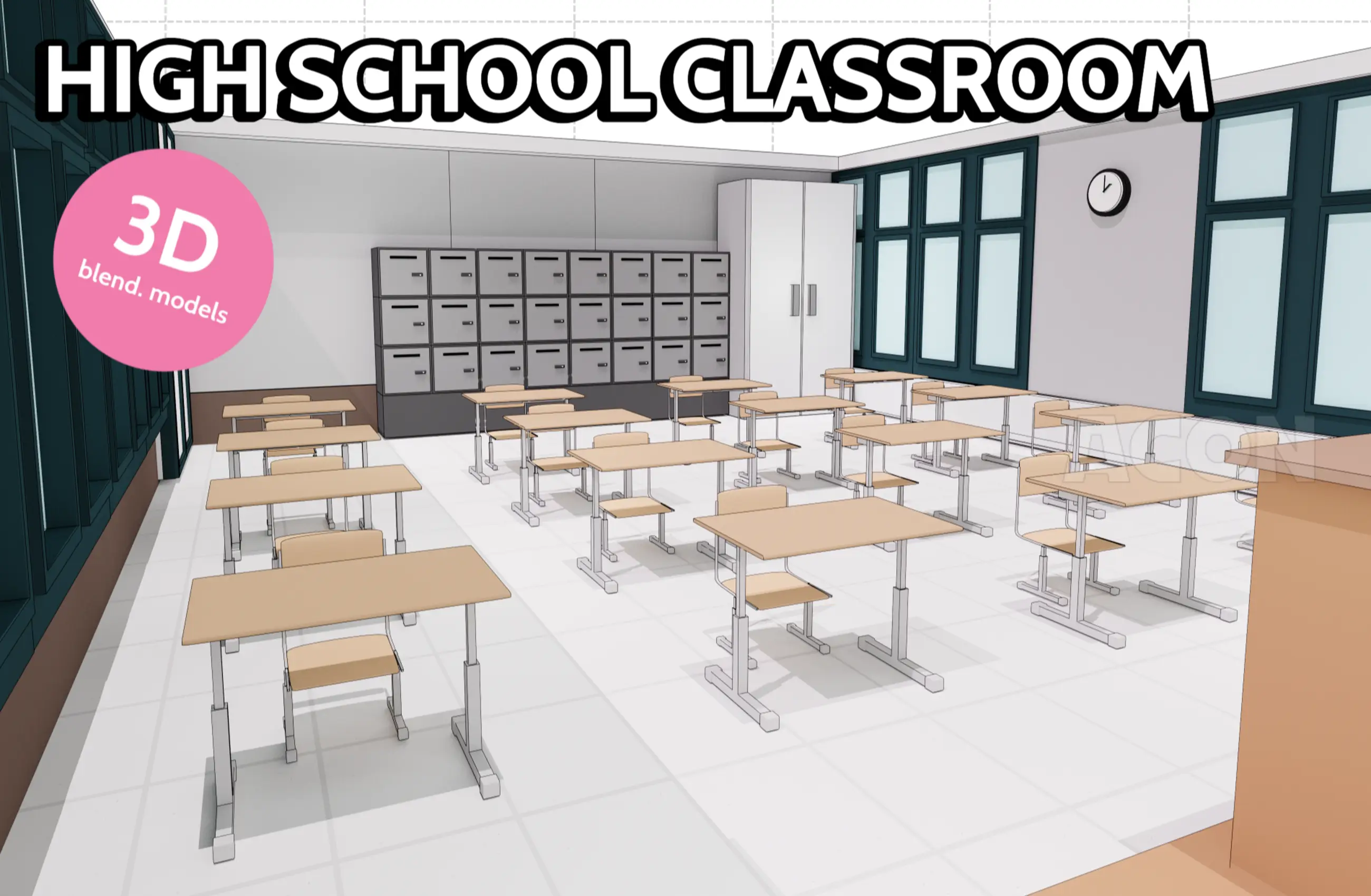 Anime Classroom, 3D Interior