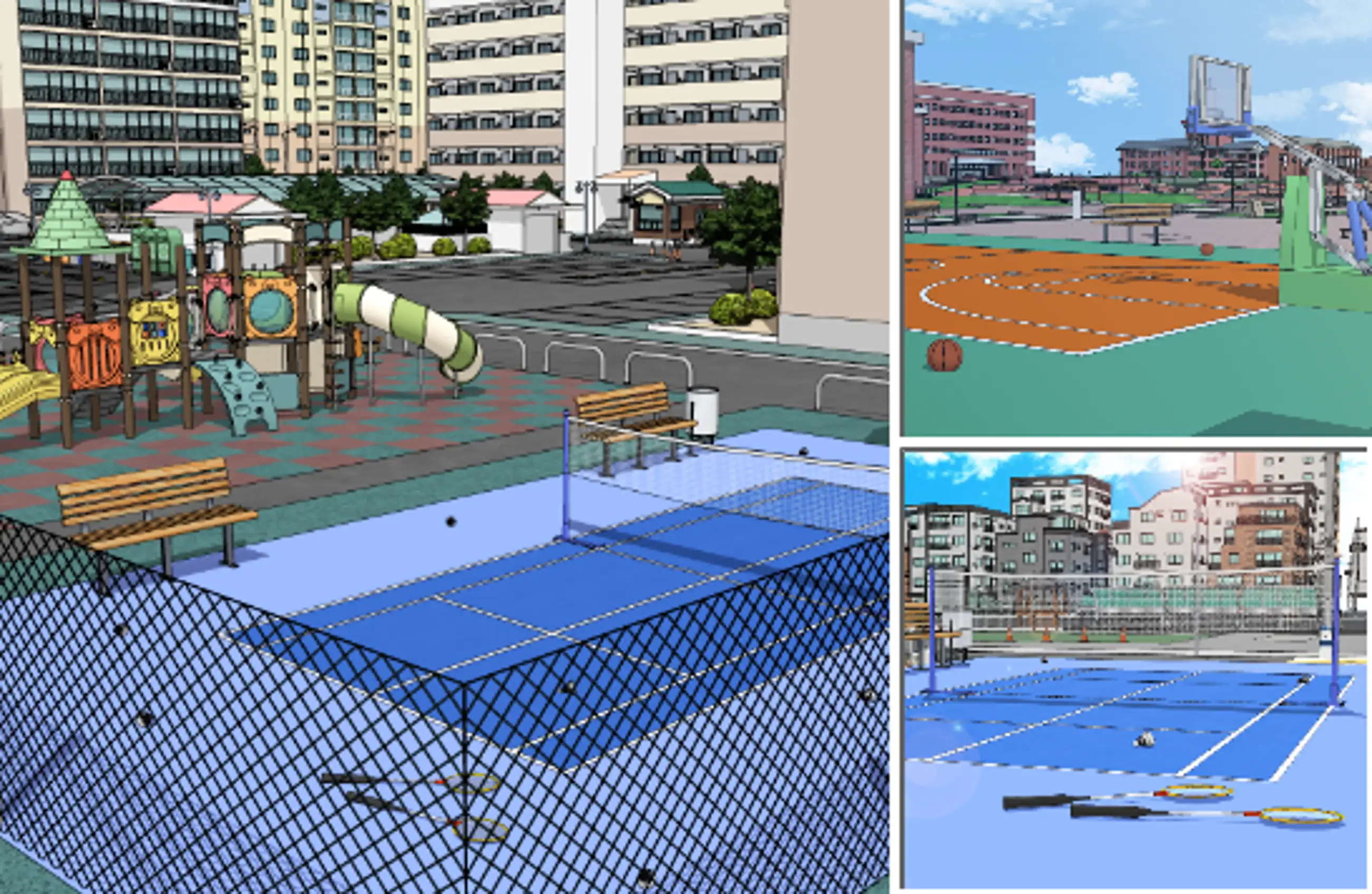 Outdoor Basketball & Badminton Court Set