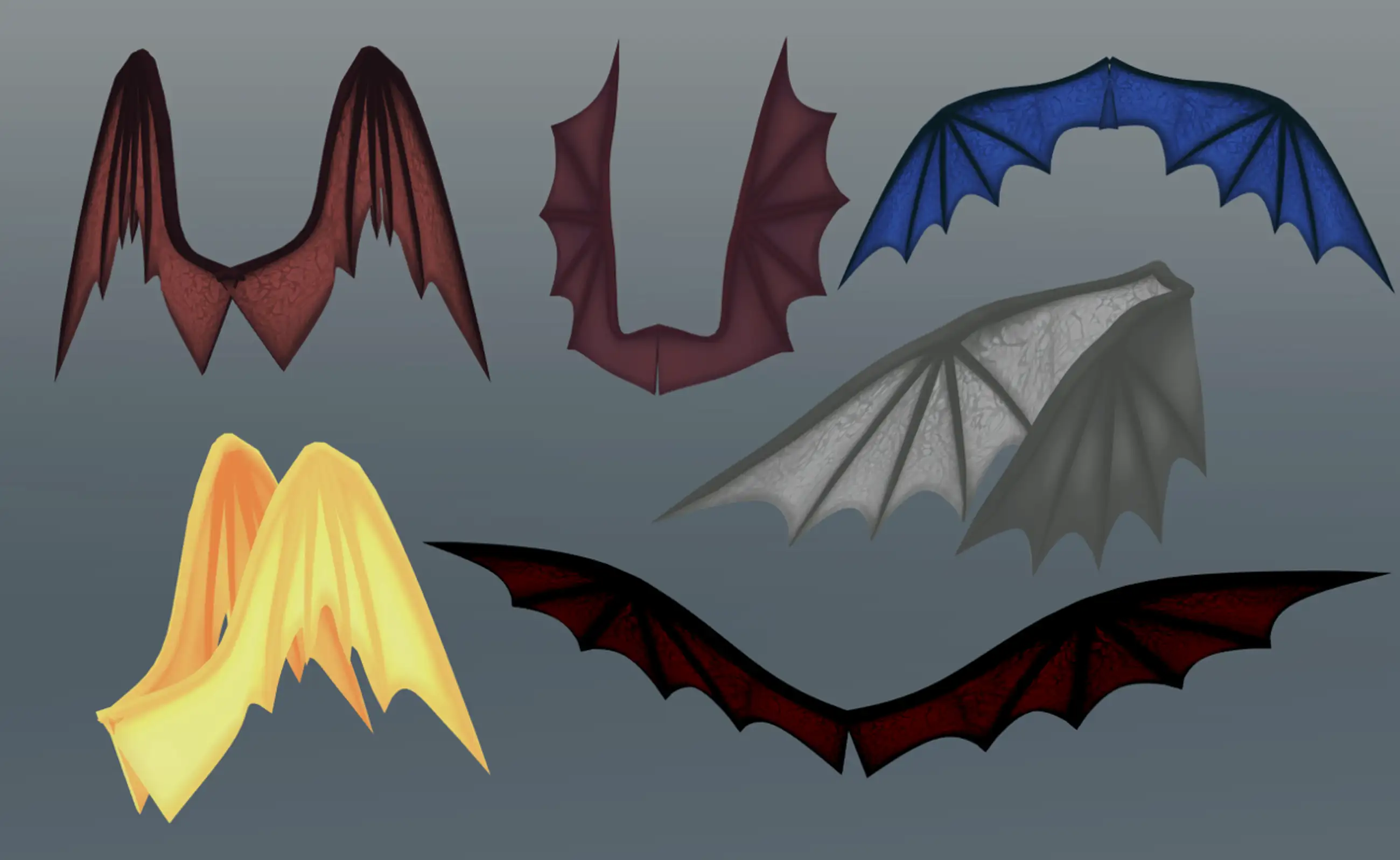 Fantasy wings in various poses 3D - 2 devil wings