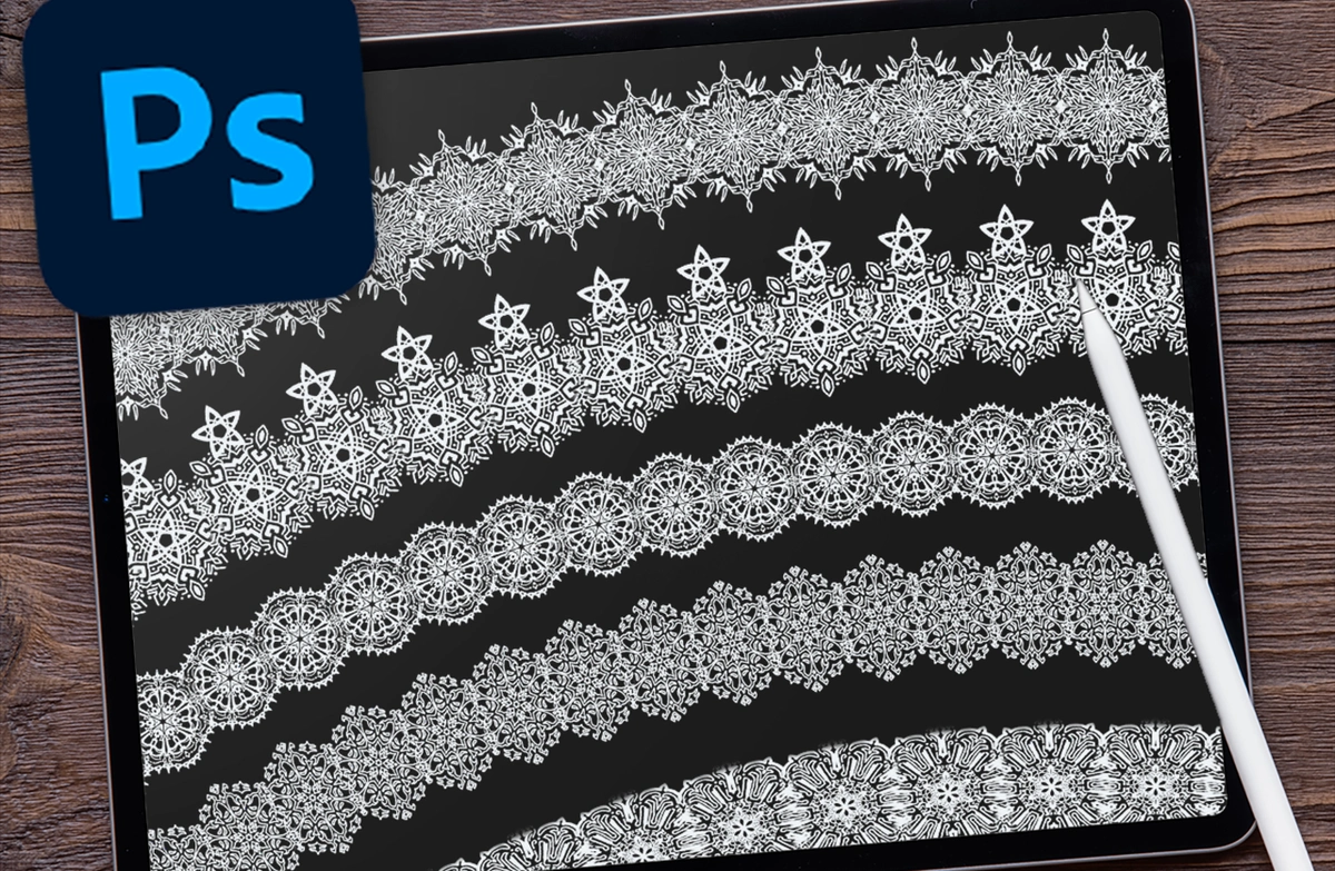 Lace-patterned ribbon-type / texture-type brushes for Photoshop 58 types