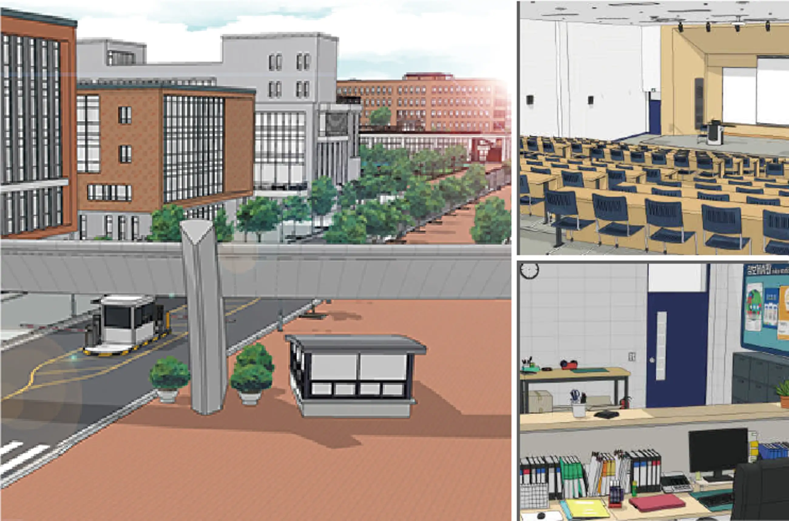 University landscape and indoor and outdoor sets