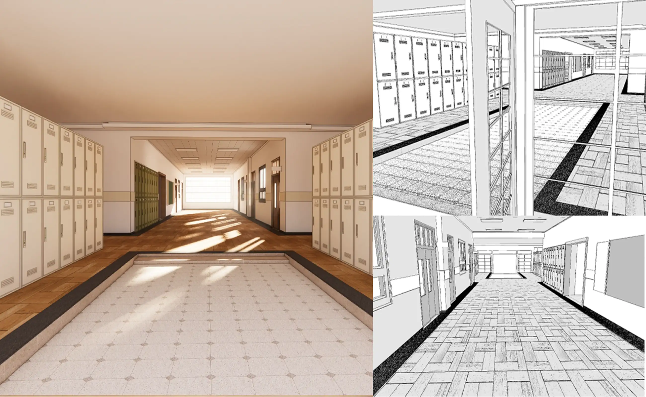 CSP3D学校ロビー、廊下