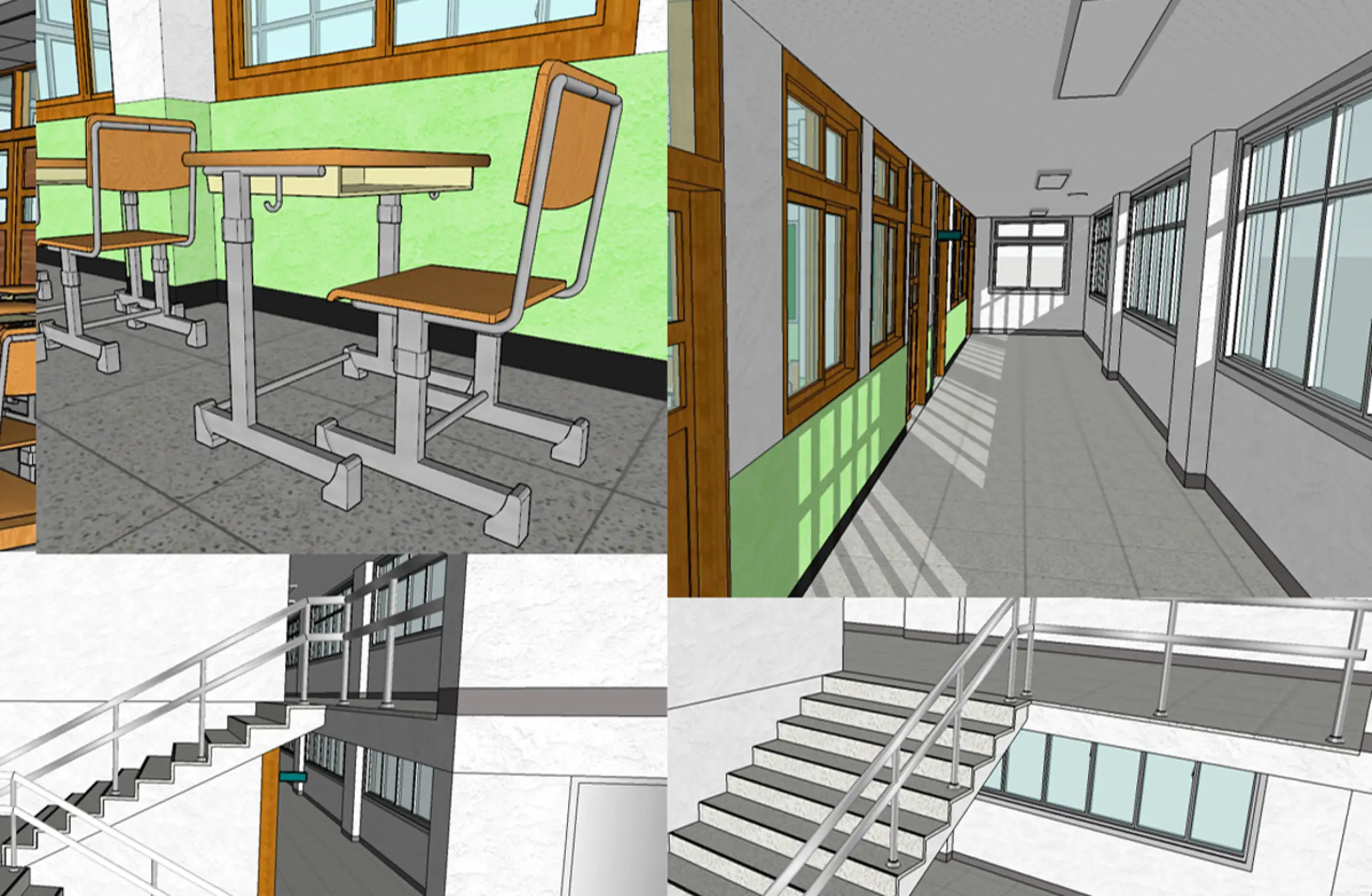 School Classroom Corridor Set 02 (Exterior)