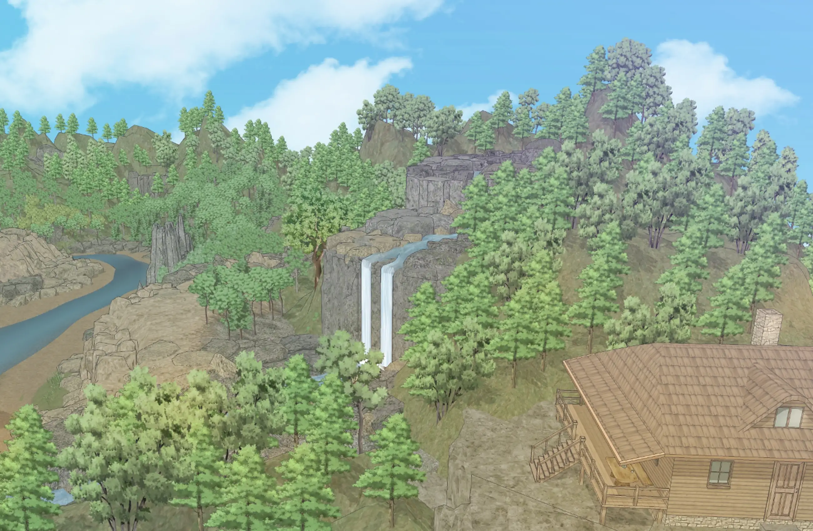 Waterfall & mountain forest