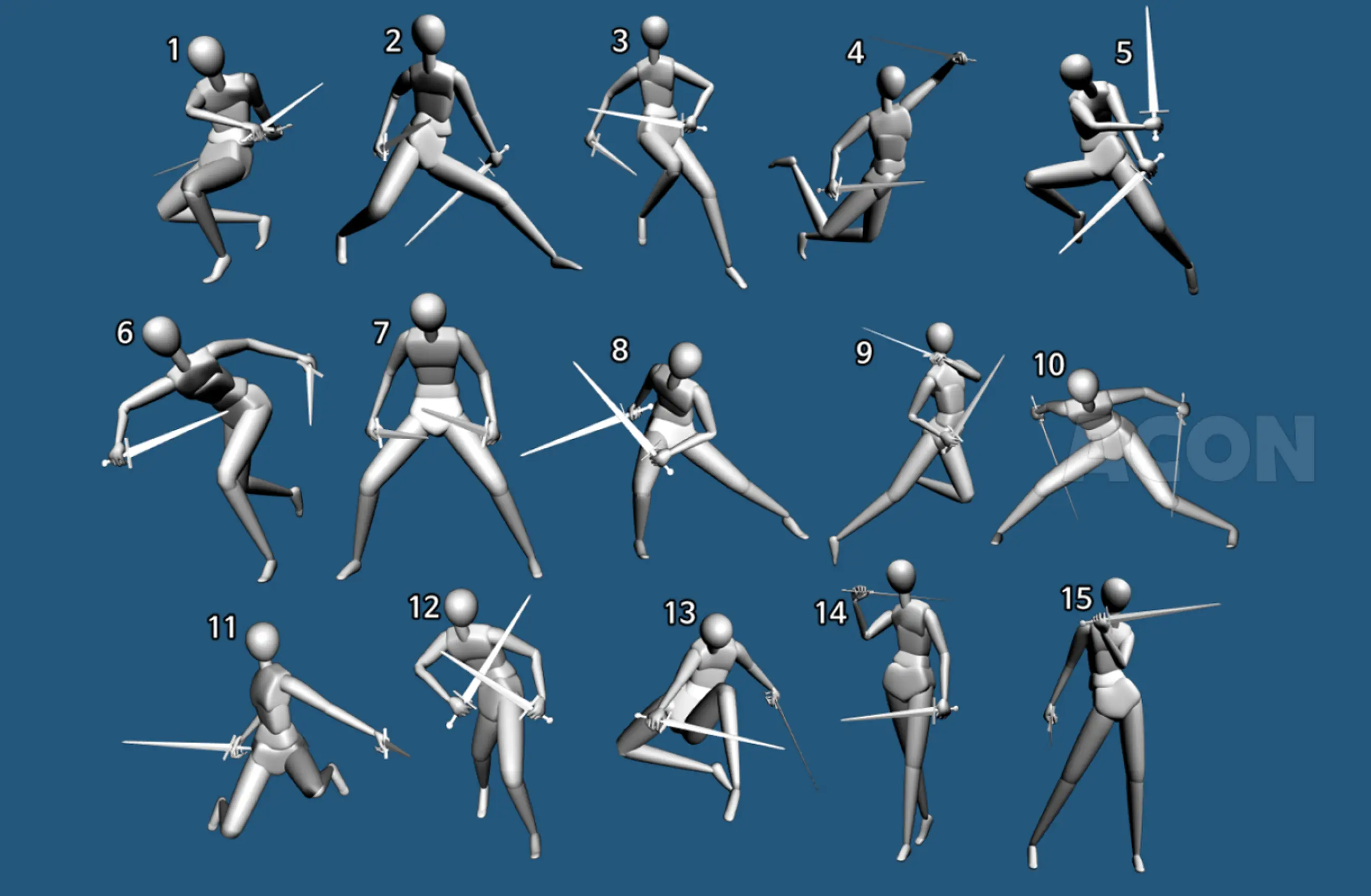 dynamic sword fighting poses