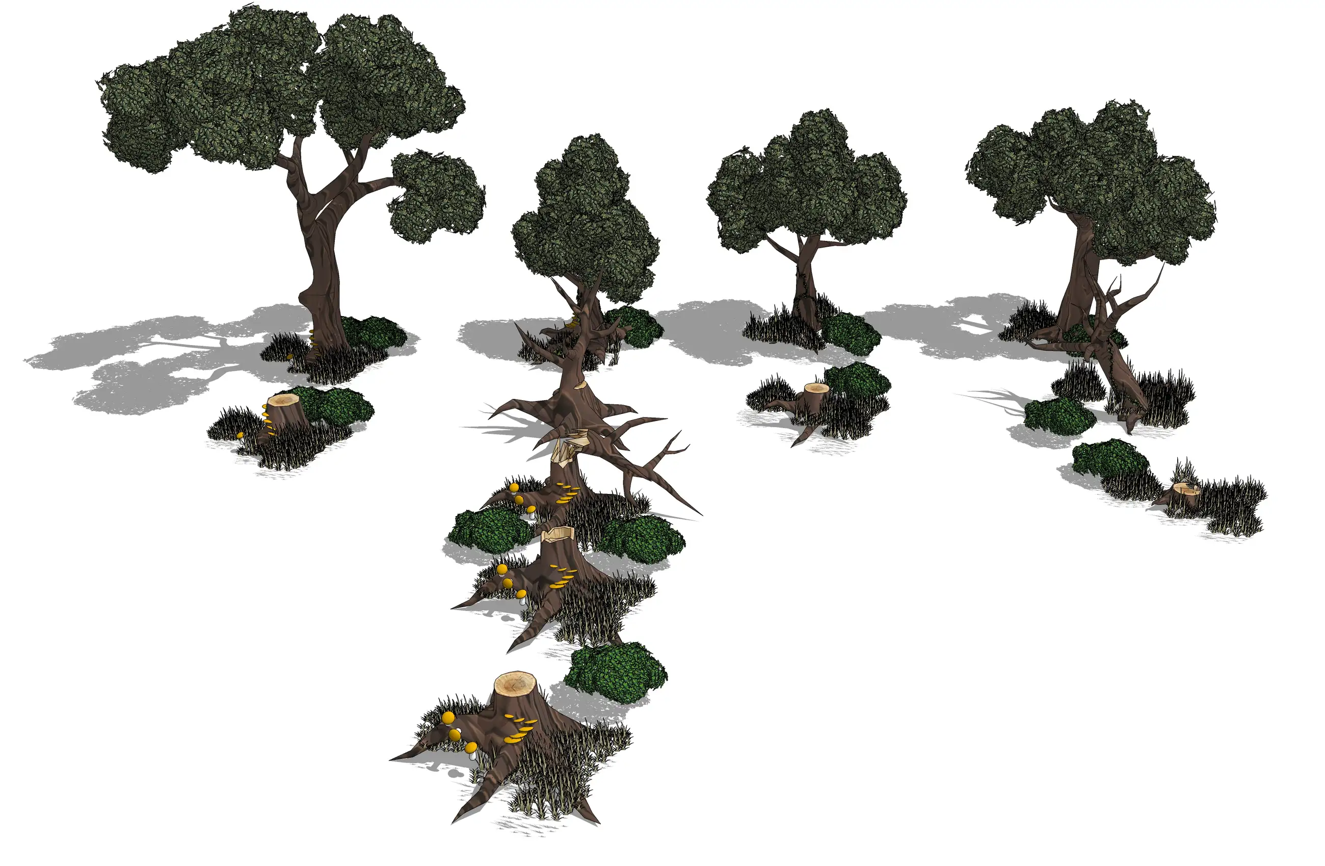 <Abandoned pioneering village B> Single item - 4 types of trees ABCD