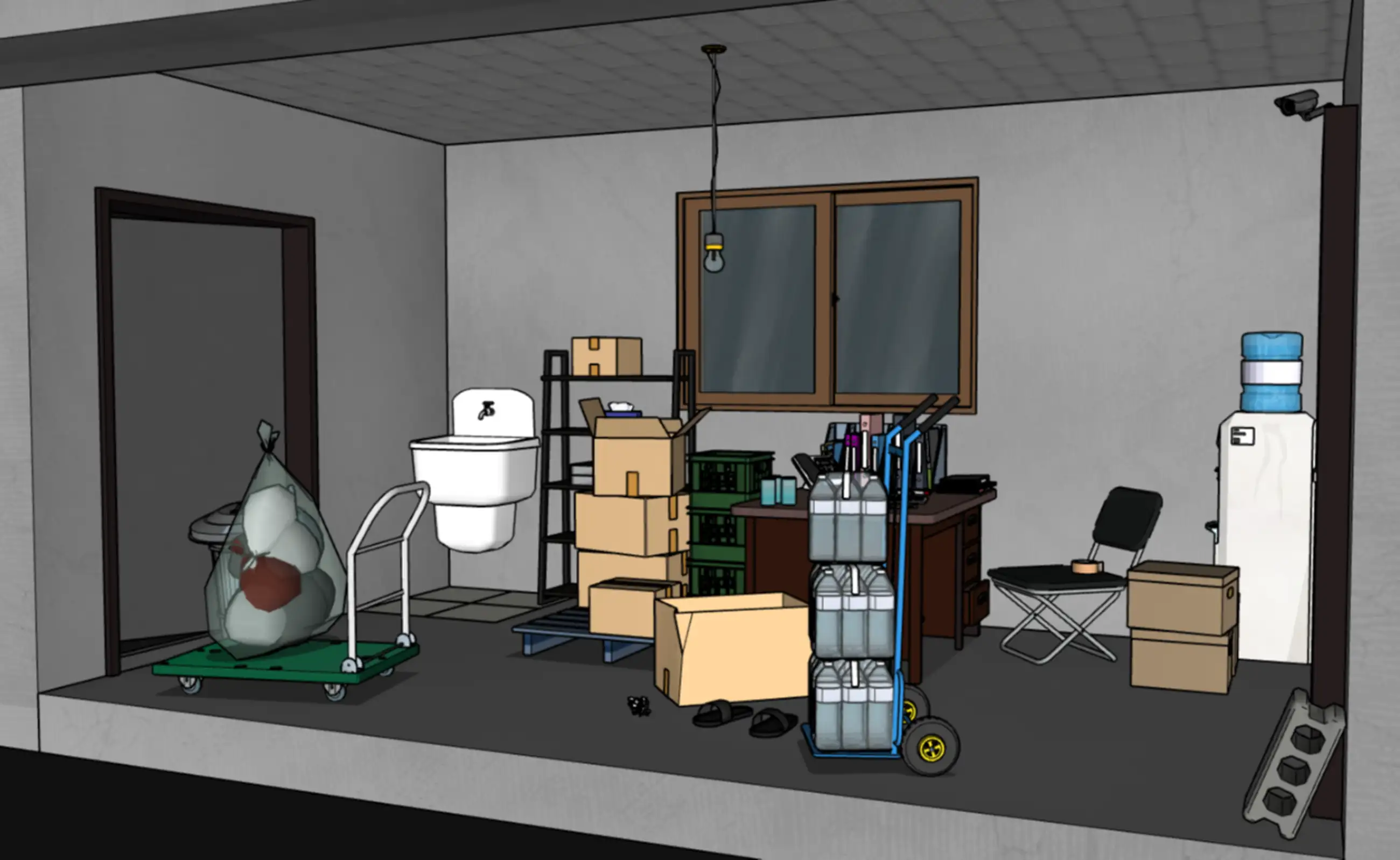 Warehouse workshop with logistics supplies (34 types of assets)