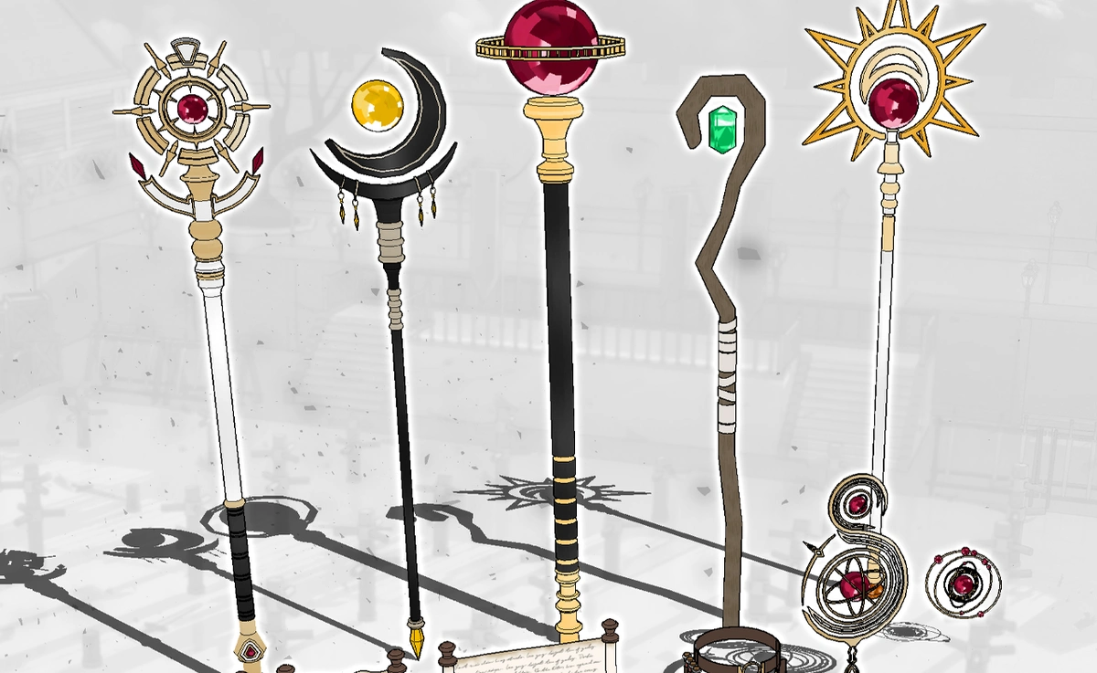 線画付き】ウィザード武器&小物セット