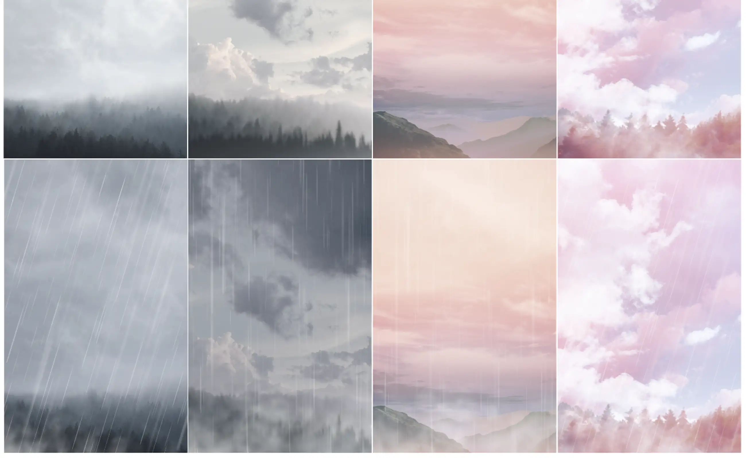 4 types of cloudy sky without correction 4 types of rainy sky