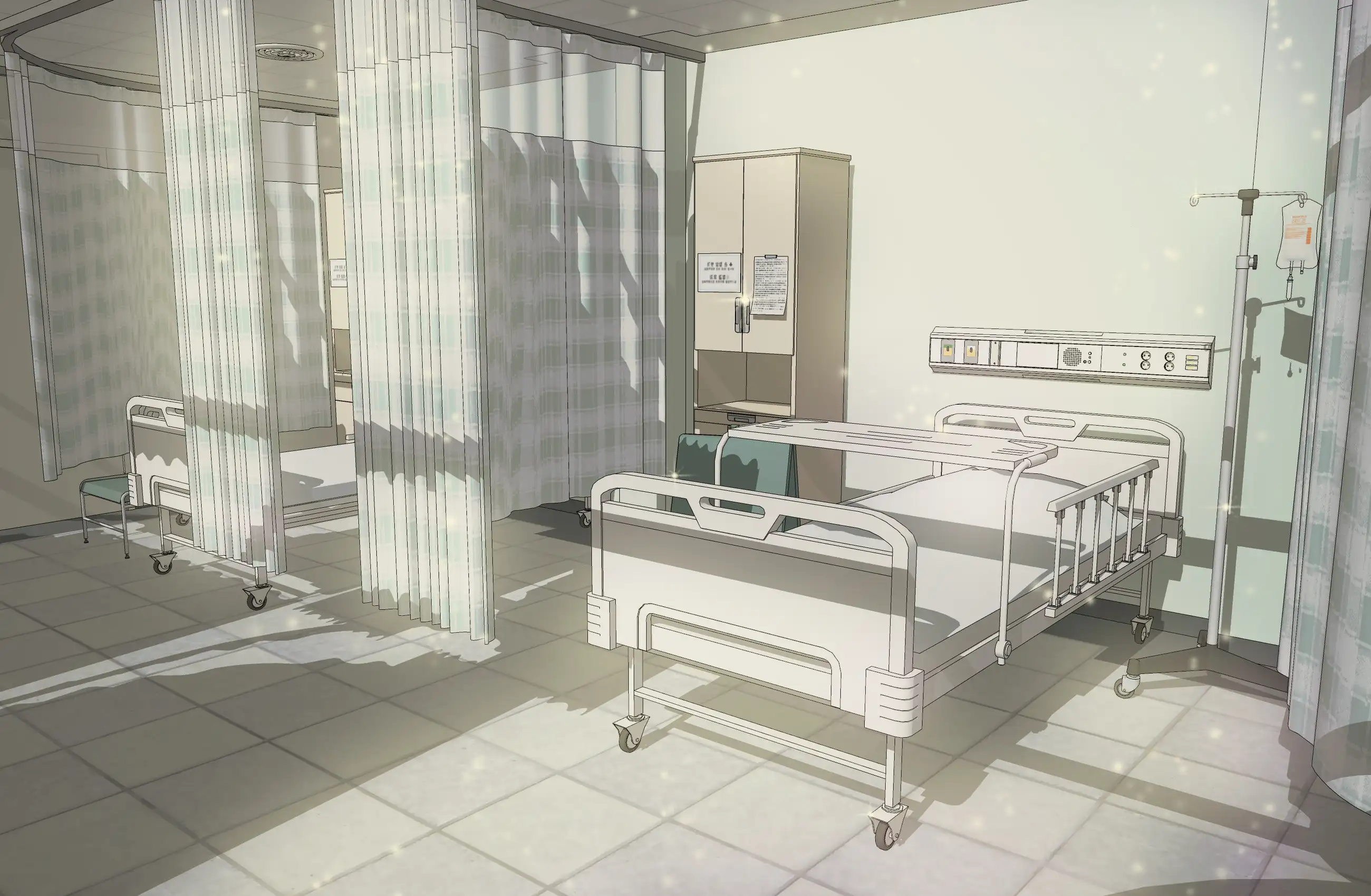 Hospital corridors and six-person rooms (double rooms)