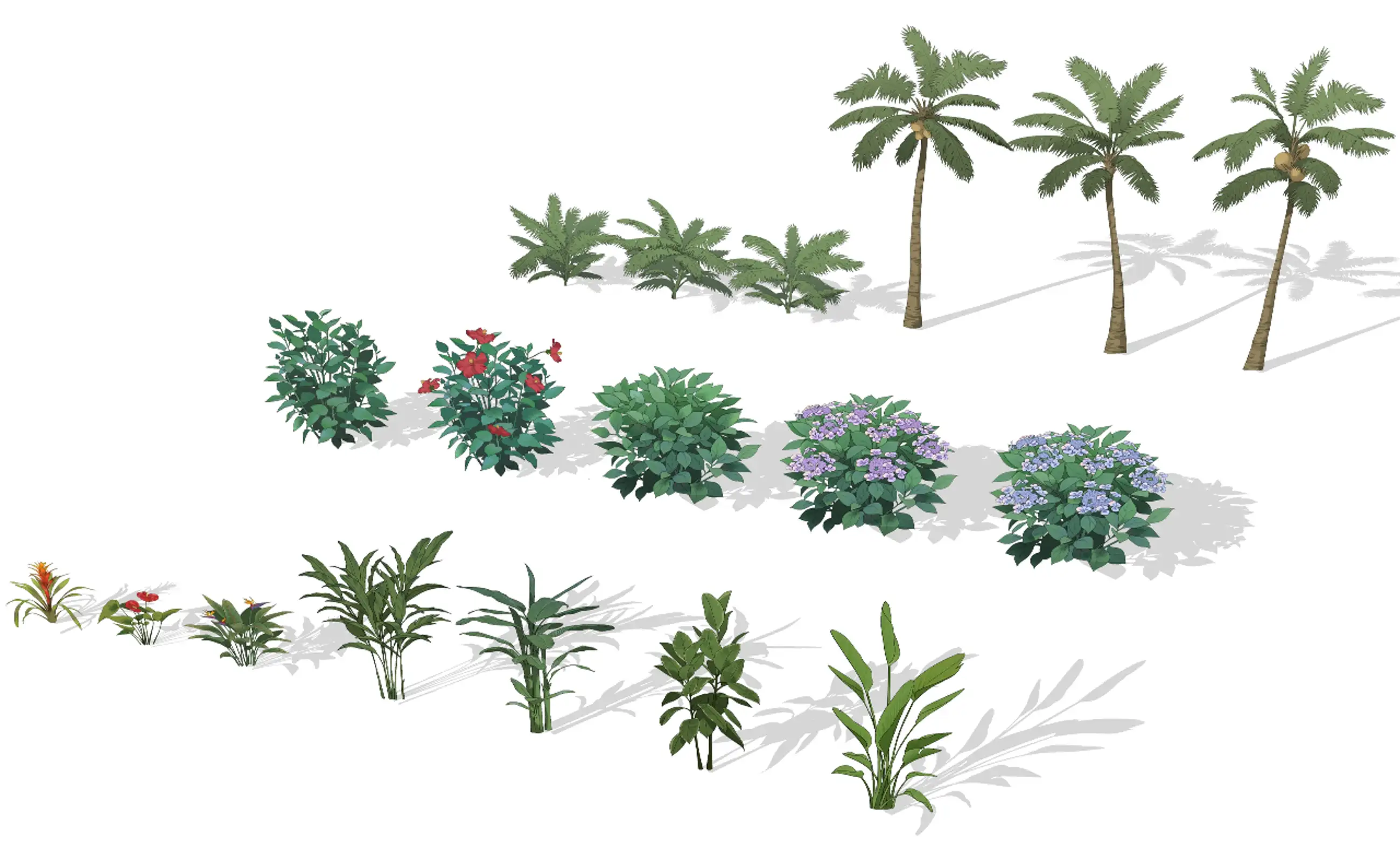 18 species of webtoon-style tropical plants (PNG SUT components)