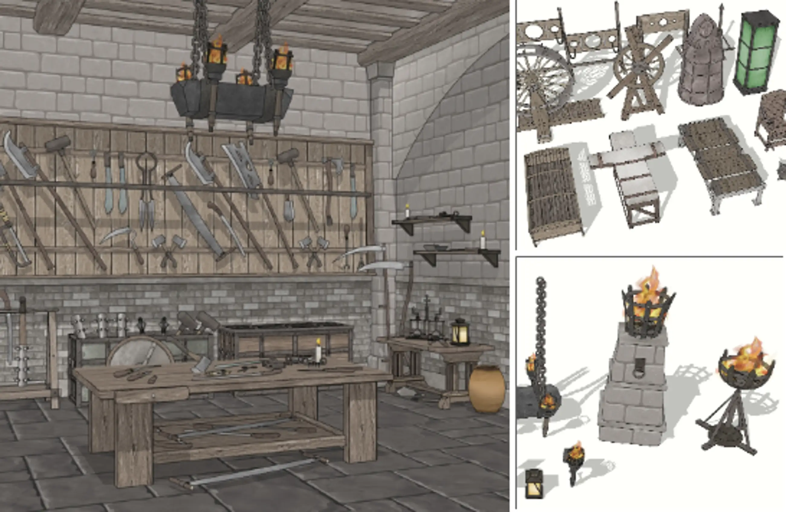 Medieval Fantasy Prison and Torture Room, Security Room - with Props Kit