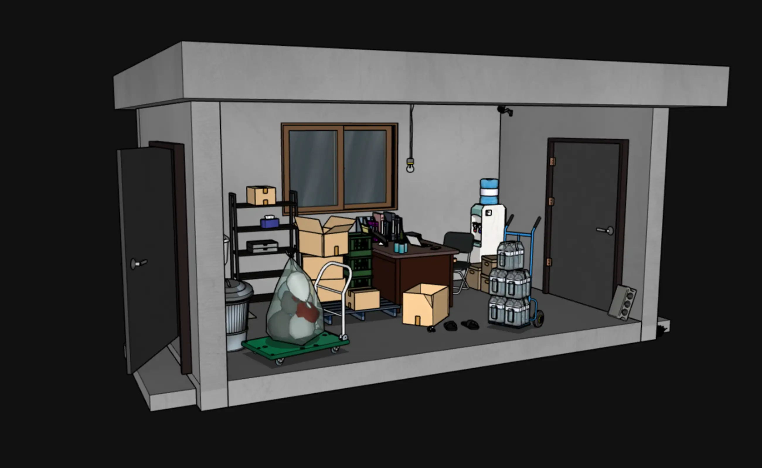 Warehouse workshop with logistics supplies (34 types of assets)